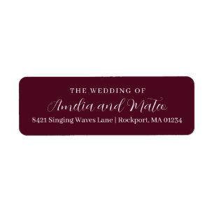 Étiquette Burgundy Red Calligraphy Mariage Retour Adresse La