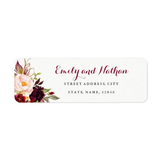 Étiquette Burgundy Red Floral Fall Return Adresse Label (Devant)