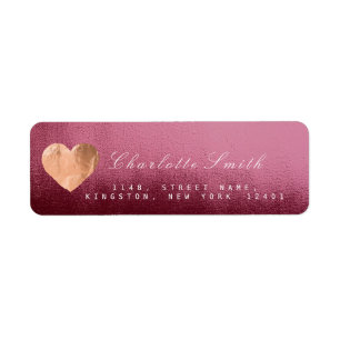 Étiquette Burgundy Red Heart Pink Gold Retourner l'adresse É
