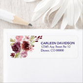 Étiquette Burgundy Red Navy Blue Floral Adresse de retour (En situation)