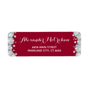 Étiquette Burgundy Red Silver Diamond Parties scintillant Re
