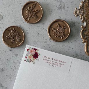 Étiquette Burgundy Rose Blush Florush Adresse de retour Labe