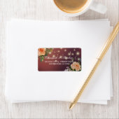 Étiquette Burgundy Rouge Floral String Lights Adresse Mariag (En situation)