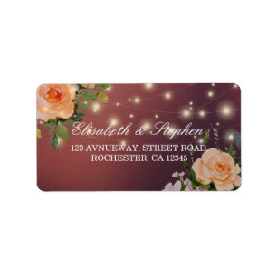 Étiquette Burgundy Rouge Floral String Lights Adresse Mariag