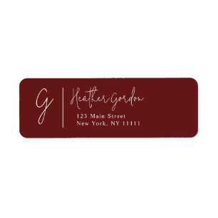 Étiquette Burgundy Simple Monogram Adresse de retour