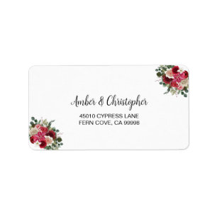 Étiquette Burgundy Winter Floral Wedding RSVP Retour Adresse