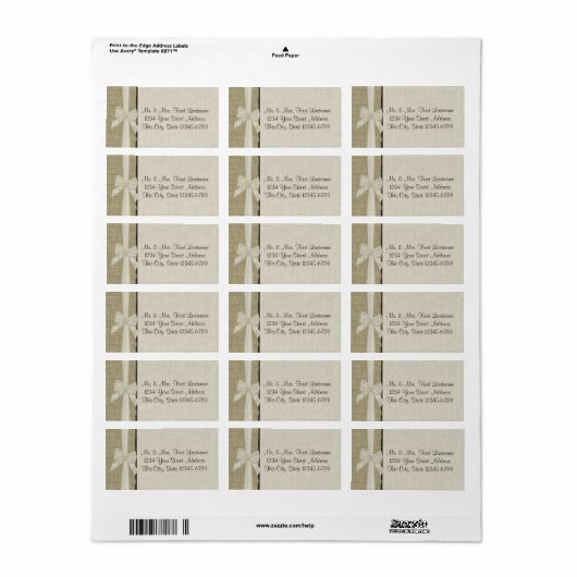 Étiquette Burlap et Bow rustique pays (Feuille entière)