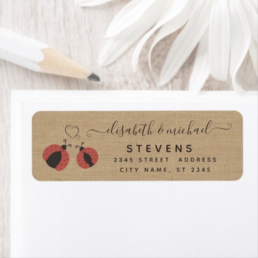 Étiquette Burlap rustique romantique ladybugs en mariage d'a (En situation)
