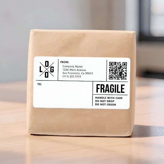 Étiquette Business Shipping Logo QR Code Fragile Warning