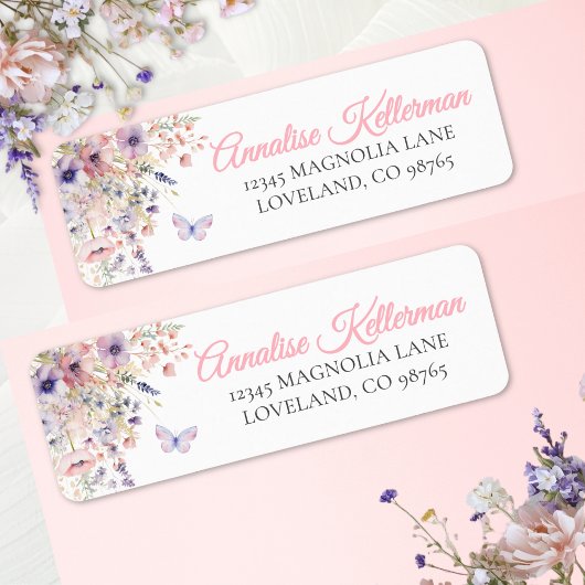Étiquette Butterfly Wildflower Return Address Label