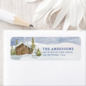 Étiquette Cabine de bois dans la neige | adresse de retour (En situation)