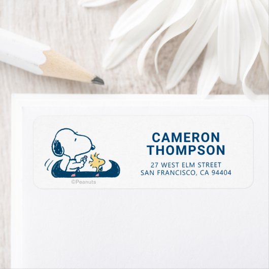 Étiquette cacahuètes | Canoë Snoopy & Woodstock (En situation)