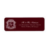 Étiquette Cachet de monogramme bordeaux pour adresse de reto (Devant)