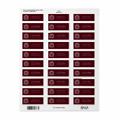 Étiquette Cachet de monogramme bordeaux pour adresse de reto (Feuille entière)