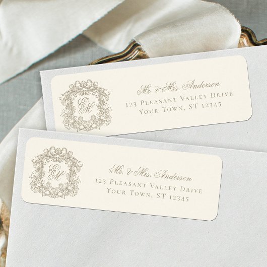Étiquette Cachet de monogramme ivory pour adresse de retour