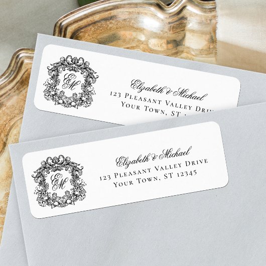 Étiquette Cachet de monogramme noir et blanc pour adresse de