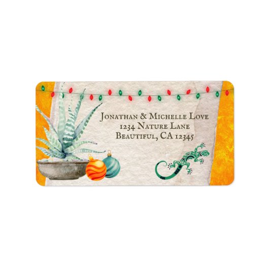 Étiquette Cactus, Gecko et Décor de Noël (Devant)