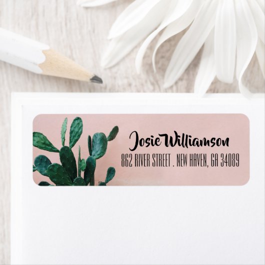 Étiquette Cactus rose moderne (En situation)