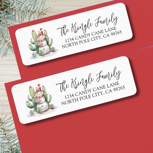 Étiquette Cactus Snowman Adresse de retour