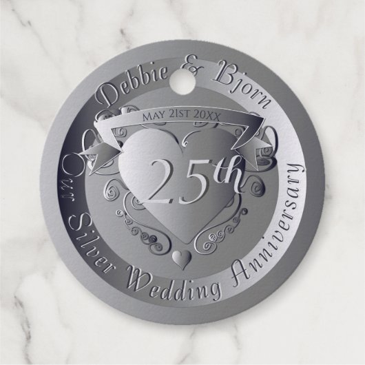 Étiquette-cadeau 10e, 20e, 25e, 70e anniversaire de Mariage Coeur (Dos)