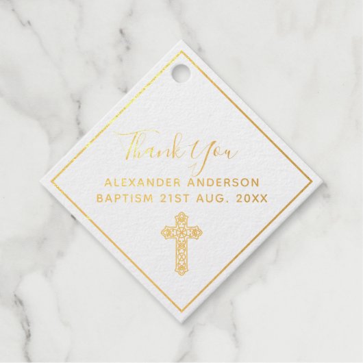 Étiquette-cadeau 12 Merci BAPTISME VRAI FOIL Croix de Christening (Devant)