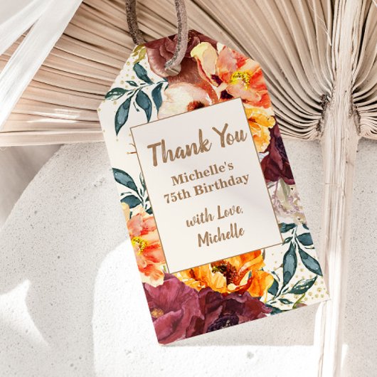 Étiquette cadeau 75e anniversaire Bourgogne Orange