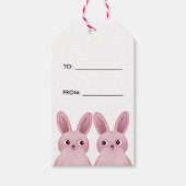Étiquette cadeau à/de avec deux bébés lapins roses (Devant)