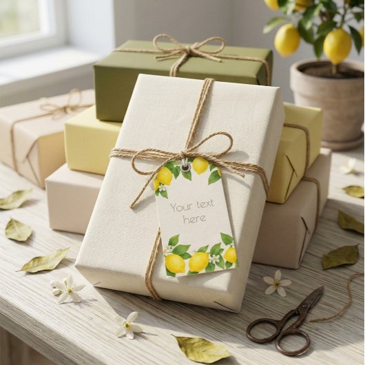 Étiquette cadeau à l'aquarelle de citrons et de fl