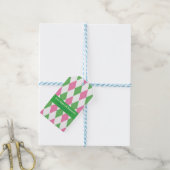 Étiquette cadeau à motif argyle rose et vert (Avec de laficelle)