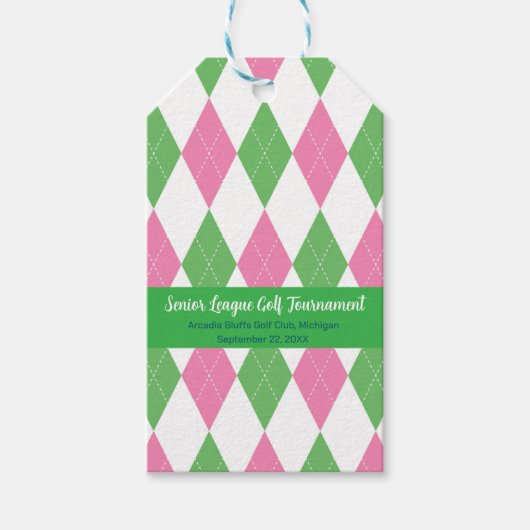 Étiquette cadeau à motif argyle rose et vert (Devant)