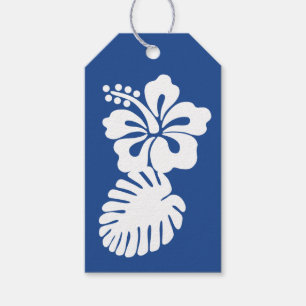 Étiquette cadeau à motif d'Hibiscus tropical bleu