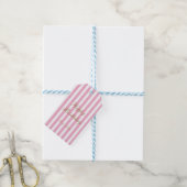 Étiquette cadeau à rayures verticales rose et blan (Avec de laficelle)