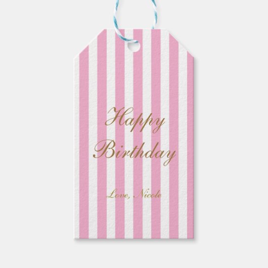 Étiquette cadeau à rayures verticales rose et blan (Devant)
