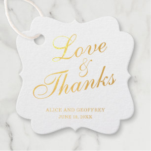 Étiquette-cadeau Amour et Merci Elegant Gold Foil Mariage