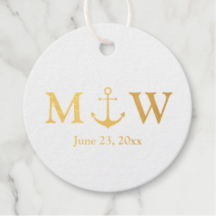 Étiquette-cadeau Ancrage nautique mariage monogramme or ou argent