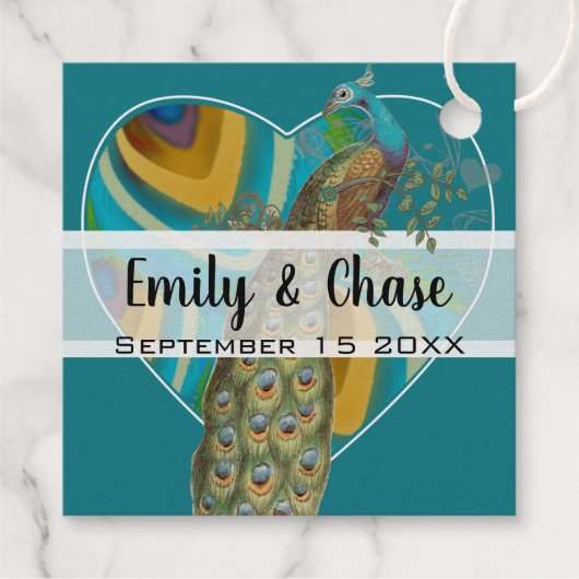Étiquette-cadeau Aqua Peacock Couleurs Plumes Mariage (Dos)