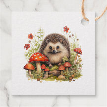 Aquarelle Bois Hérisson Baby shower Champignons