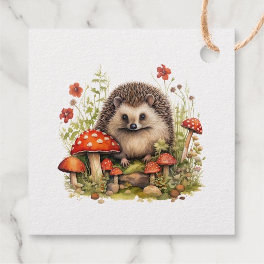 Étiquette-cadeau Aquarelle Bois Hérisson Baby shower Champignons (Dos)