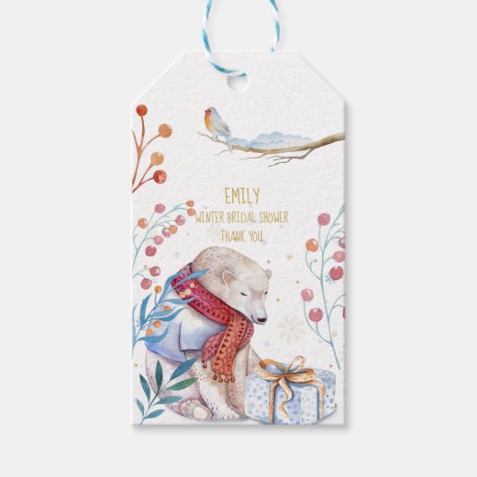 Étiquette Cadeau Aquarelle Ours d'Hiver Personnali (Devant)