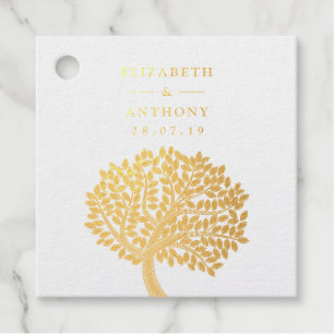 Étiquette-cadeau Arbre de mariage à l'aquarelle dorée