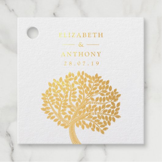 Étiquette-cadeau Arbre de mariage à l'aquarelle or (Devant)