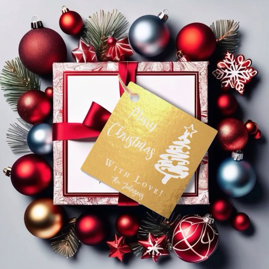 Étiquette-cadeau Arbre de Noël moderne et messages calligraphiques