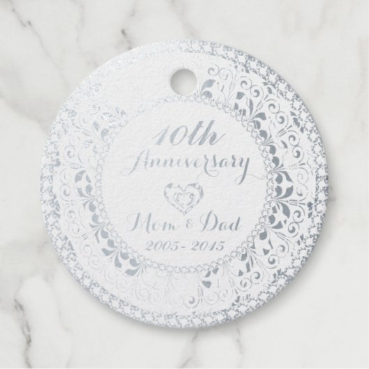 Étiquette-cadeau Argent Floral Damask (Devant)