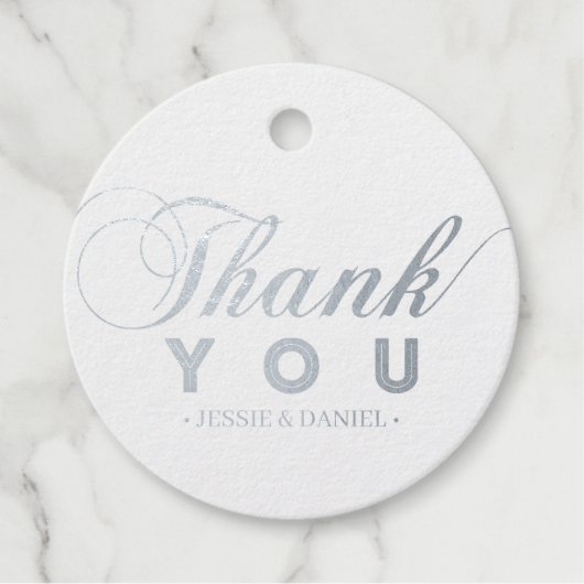 Étiquette-cadeau Argent | Typographie moderne simple Merci (Devant)