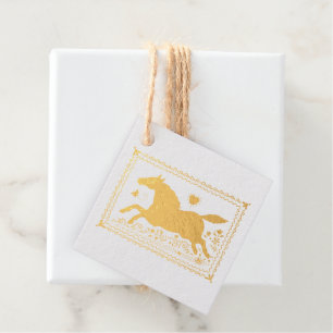ÉTIQUETTE-CADEAU ART POPULAIRE PRIMITIF CHEVAL AU GALOP, SILHOUETTE
