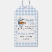 Étiquette cadeau Baby Shower Blue Gingham Burger B (Devant)