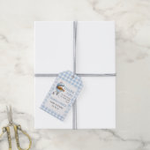 Étiquette cadeau Baby Shower Blue Gingham Burger B (Avec de la ficelle)