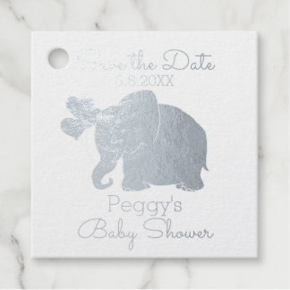 Étiquette-cadeau Baby shower Eléphant en argent mignon Enregistrer 