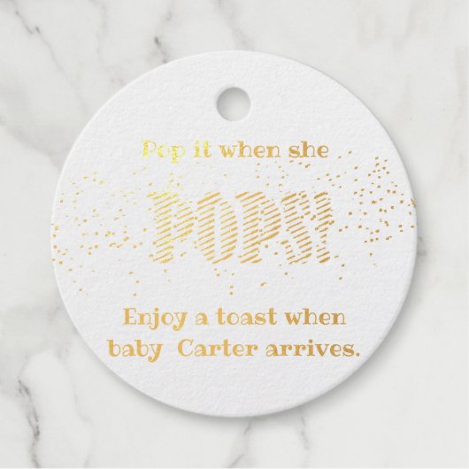Étiquette-cadeau Baby shower Pop it When She Pops Confetti (Devant)