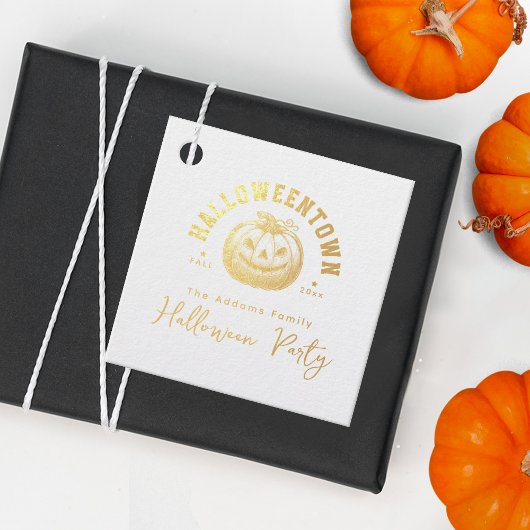 Étiquette-cadeau Balise citrouille Jack-o'-lantern Halloween Foil F